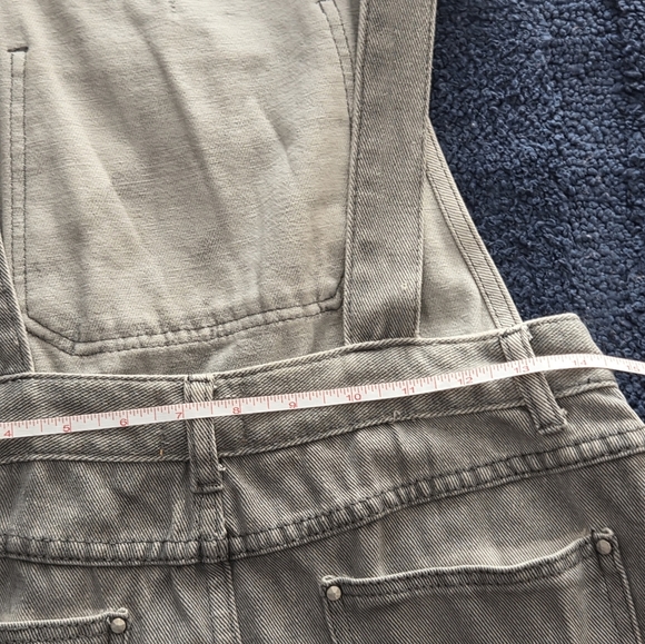 POL Gray Distressed Denim Overall Skirt Jumper Dress Small Frayed Hem Casual - Picture 10 of 12